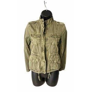 Aeropostale Jacket Womens XS Green Military Coat Style Button and Zipper Accents